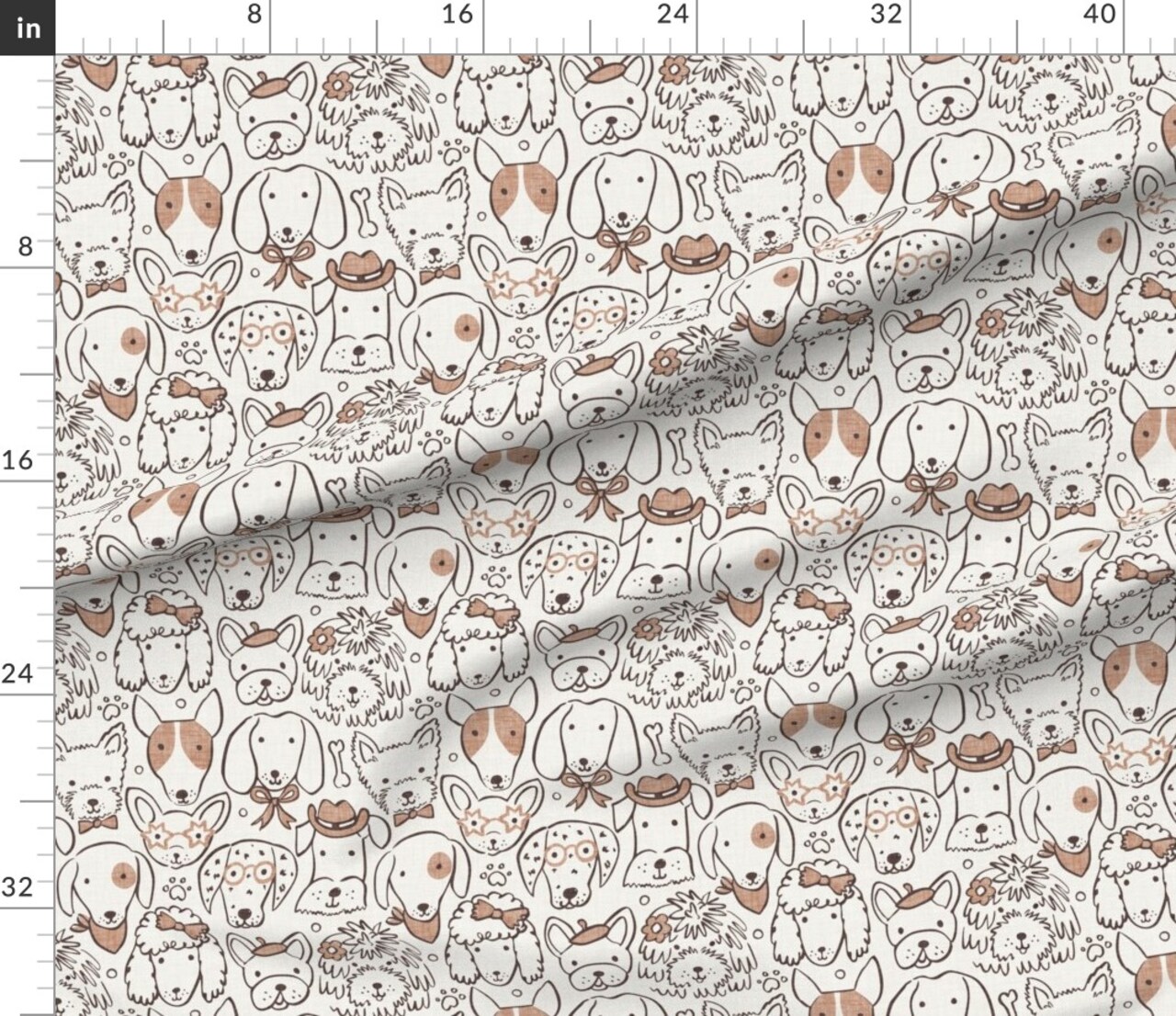 Pet Dogs Warm Brown Westie Dalmation Chihuahua Dachshund Bulldog Frenchie Cute Animals Animal Faces Custom Printed Fabric by Spoonflower Various Fabrics by the Yard or Fat Quarter